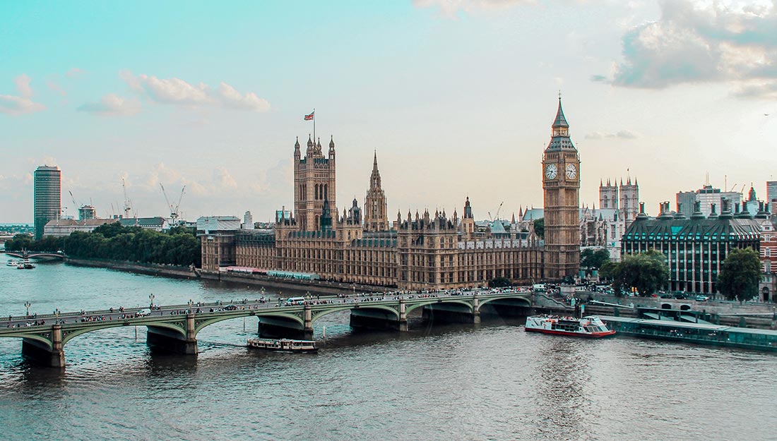 A view of the Palace of Westminster and Big Ben across the River Thames in London.
